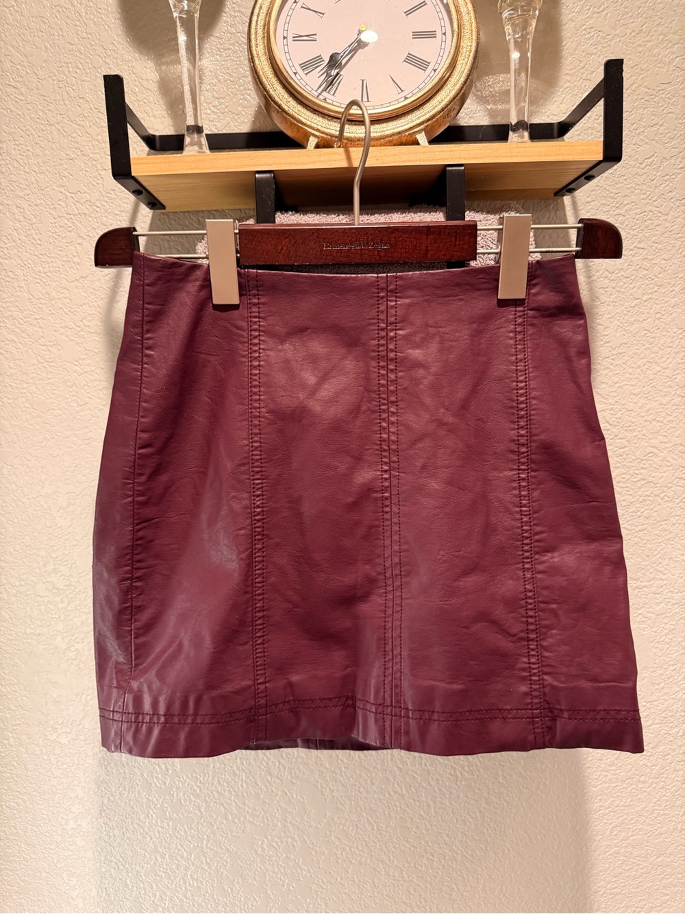 Free People Burgundy Faux Leather Mini Skirt
